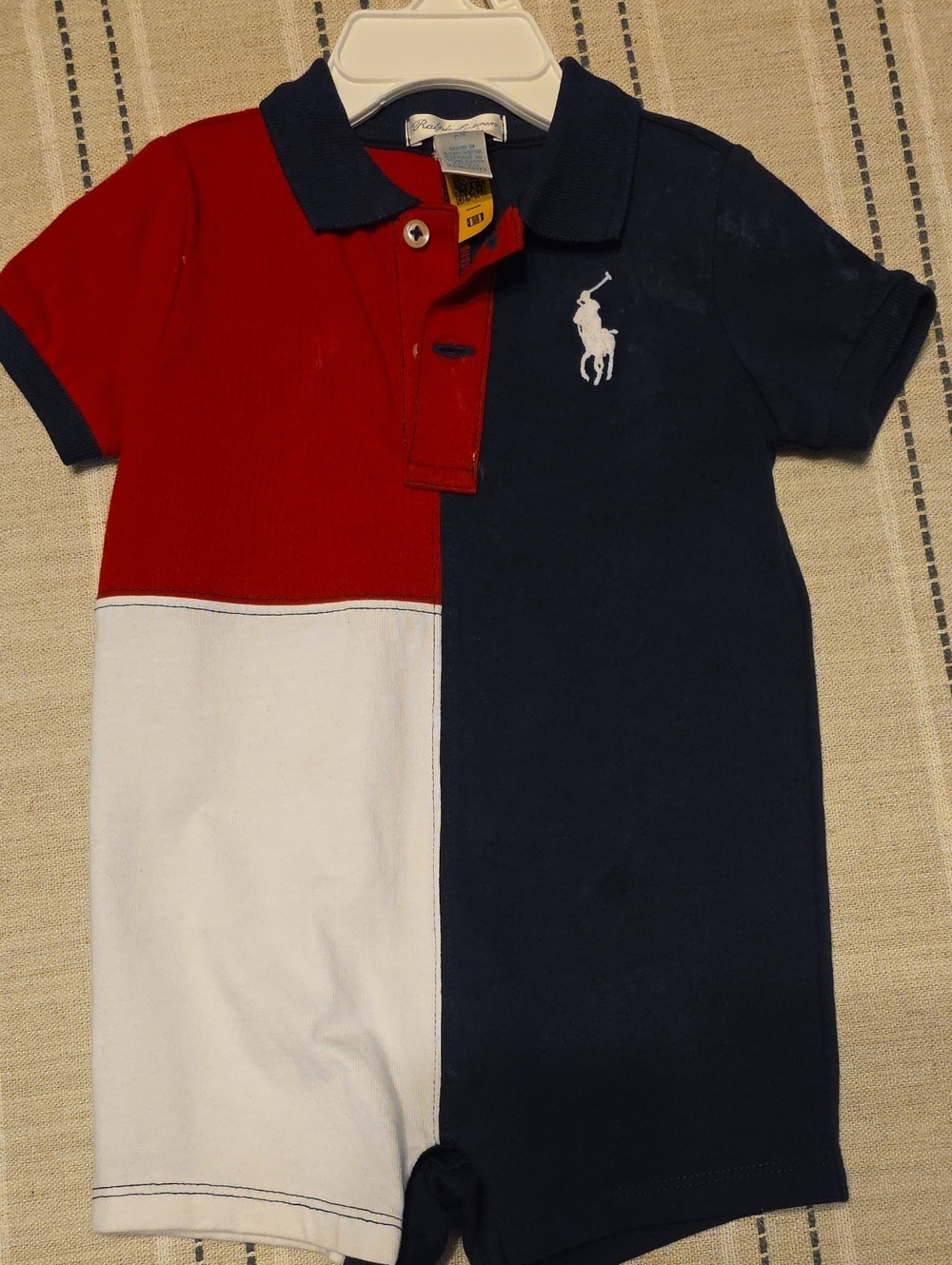 Ralph Lauren Colorblock Polo Romper in Red, Navy & White